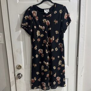 Vintage Floral Midi Dress - Black with Cream & Pink Flowers